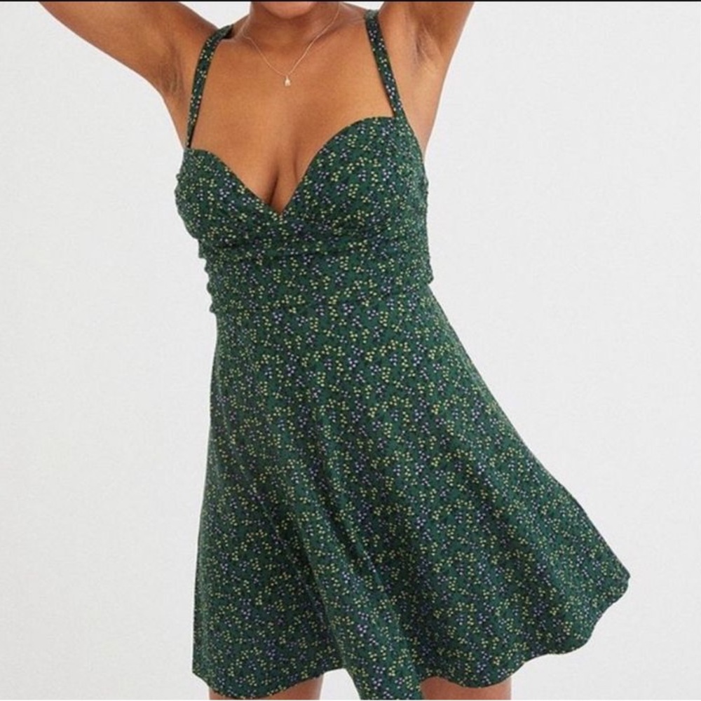 Urban Outfitters Dark Green Floral Mini Dress